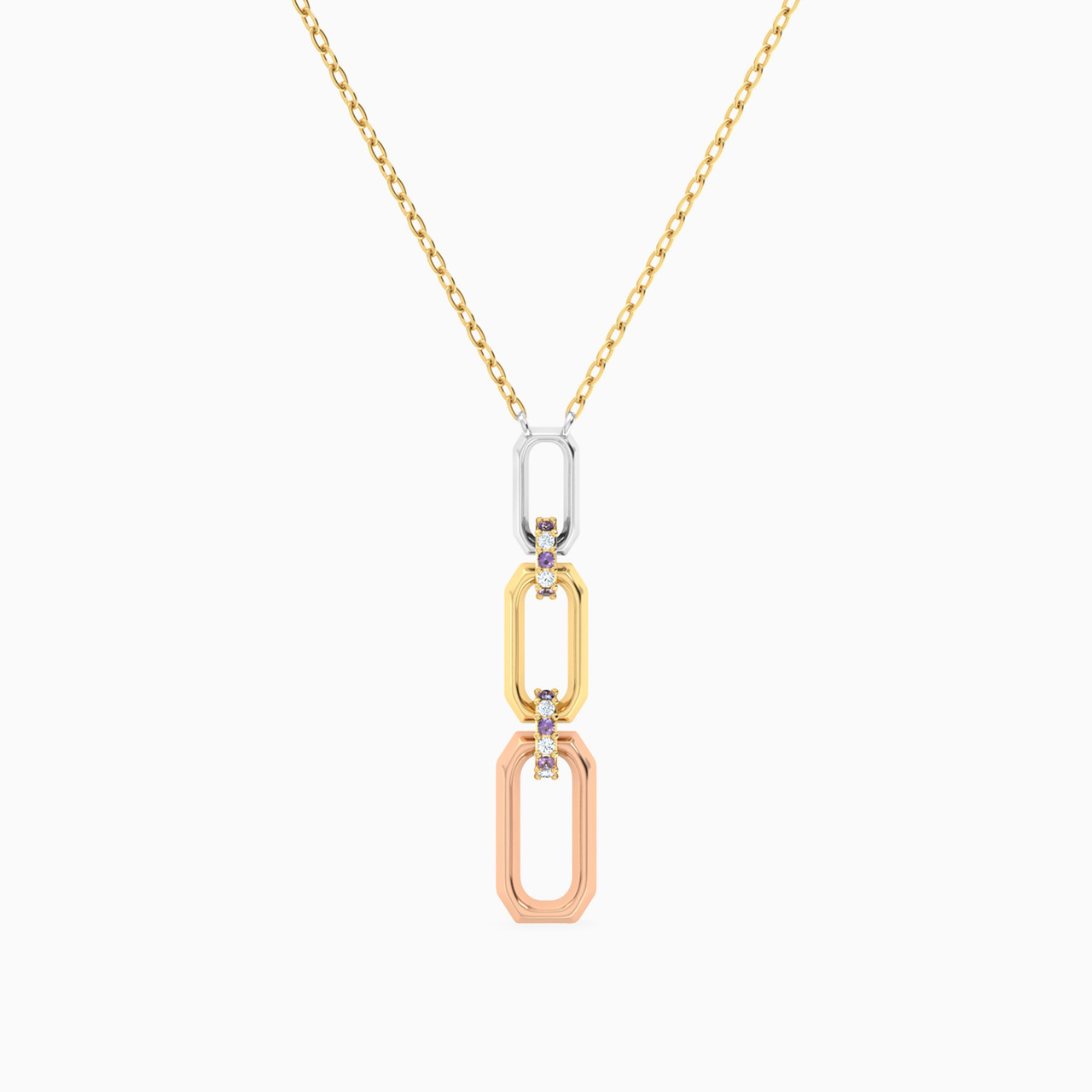 Rectangle Shaped Colored Stones Pendant with 18K Gold Chain