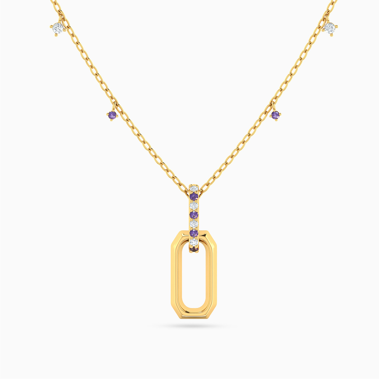 Rectangle Shaped Colored Stones Pendant with 18K Gold Chain