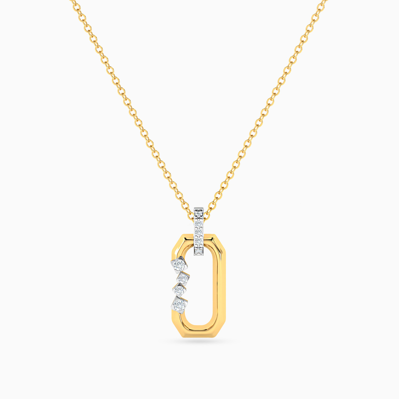 Rectangle Shaped Diamond Pendant with 18K Gold Chain