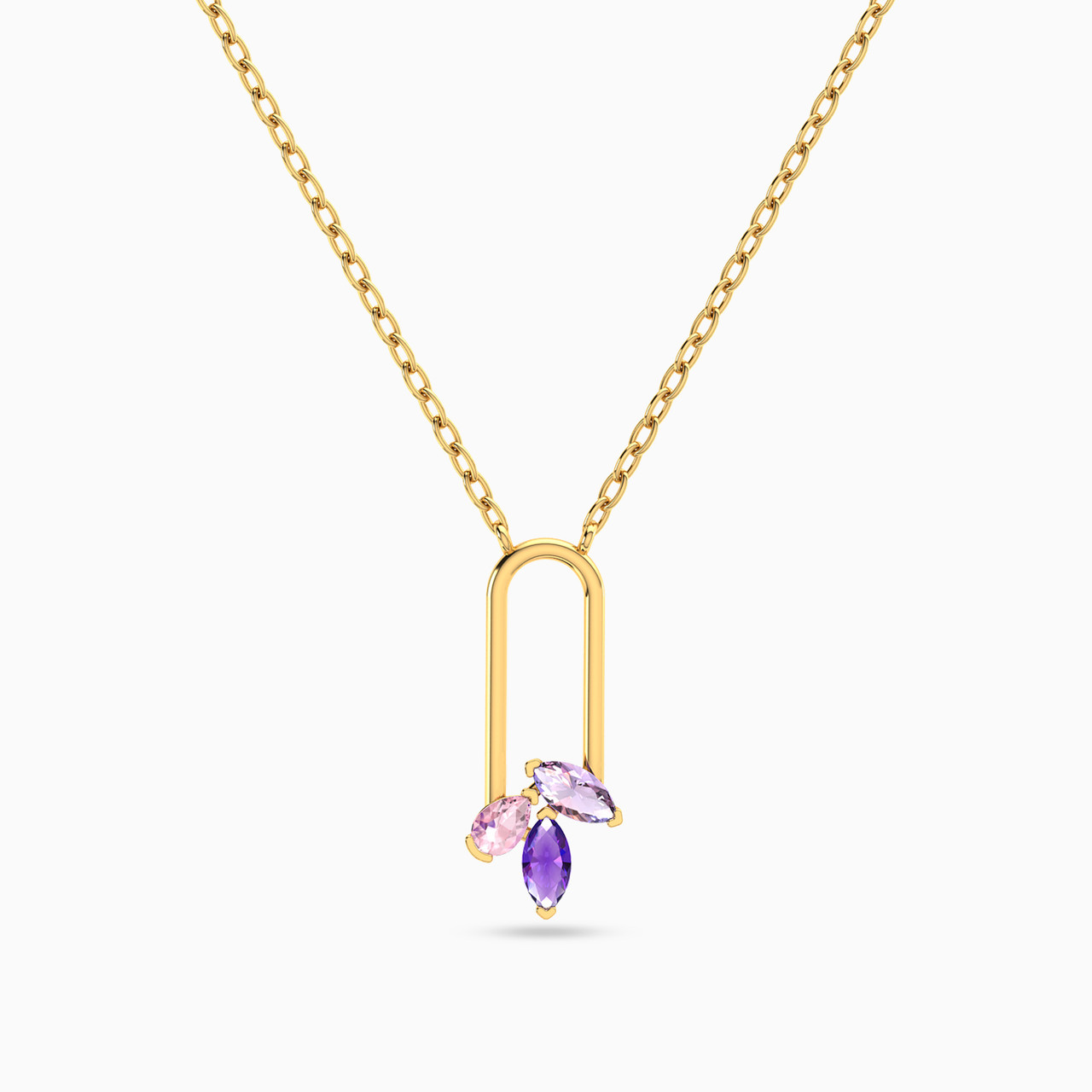 18K Gold Colored Stones Pendant Necklace