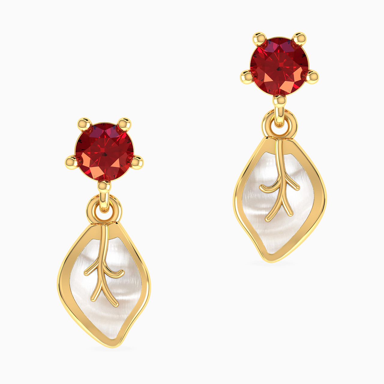 Leaf Shaped Colored Stones Drop Earrings in 18K Gold