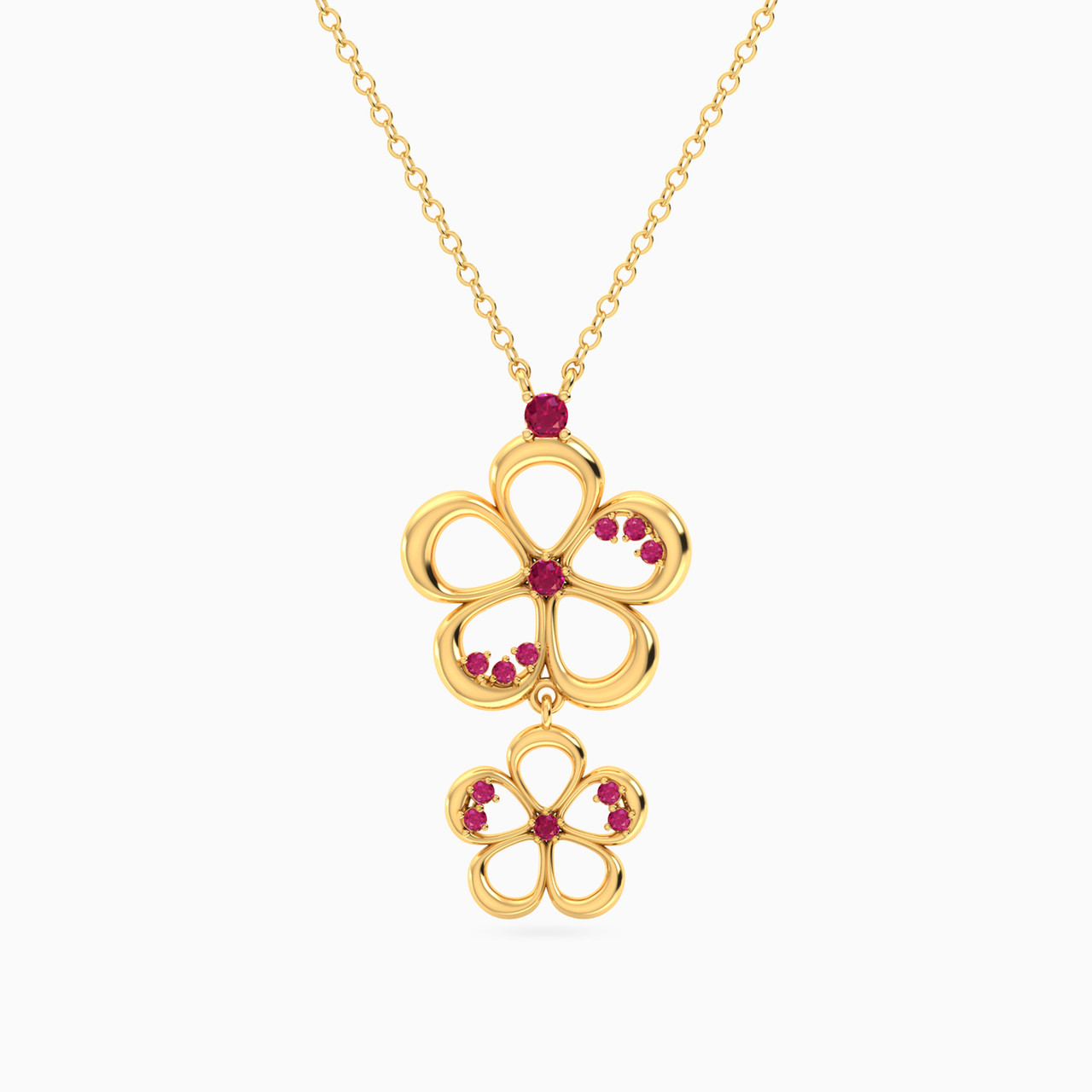 Flower Shaped Colored Stones Pendant with 18K Gold Chain