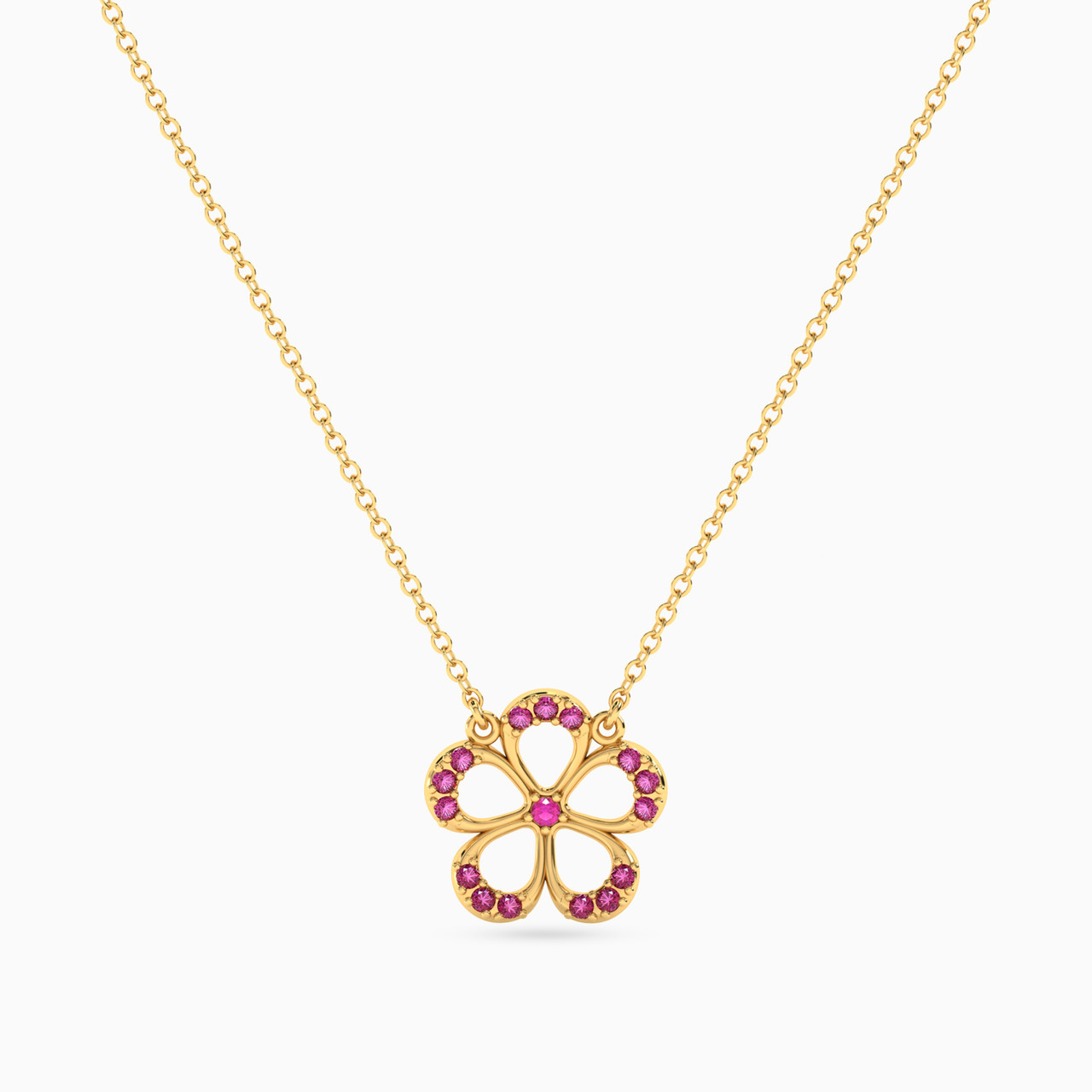 Flower Shaped Colored Stones Pendant with 18K Gold Chain