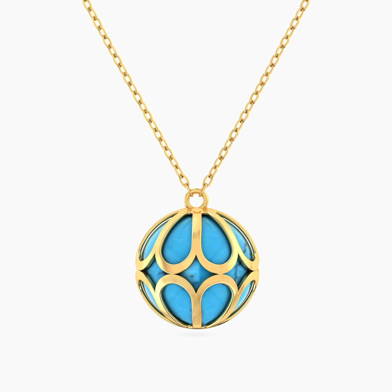 Sphere Shaped Colored Stones Pendant with 18K Gold Chain