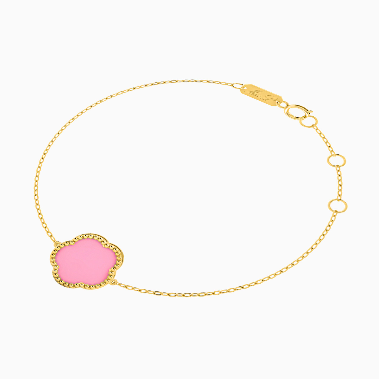 Flower Colored Stones Chain Bracelet in 18K Gold