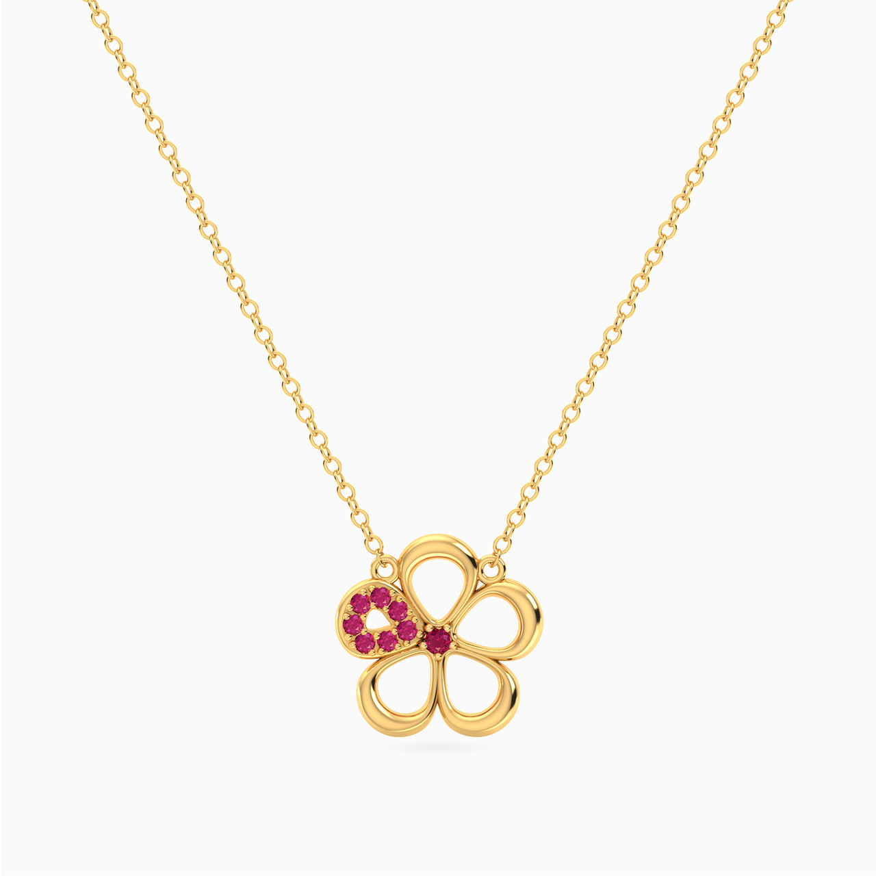 Flower Shaped Colored Stones Pendant with 18K Gold Chain