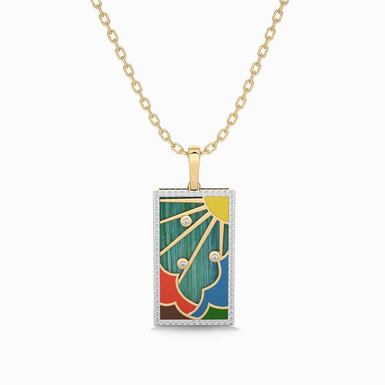 18K Gold Diamond & Enamel Coated Pendant