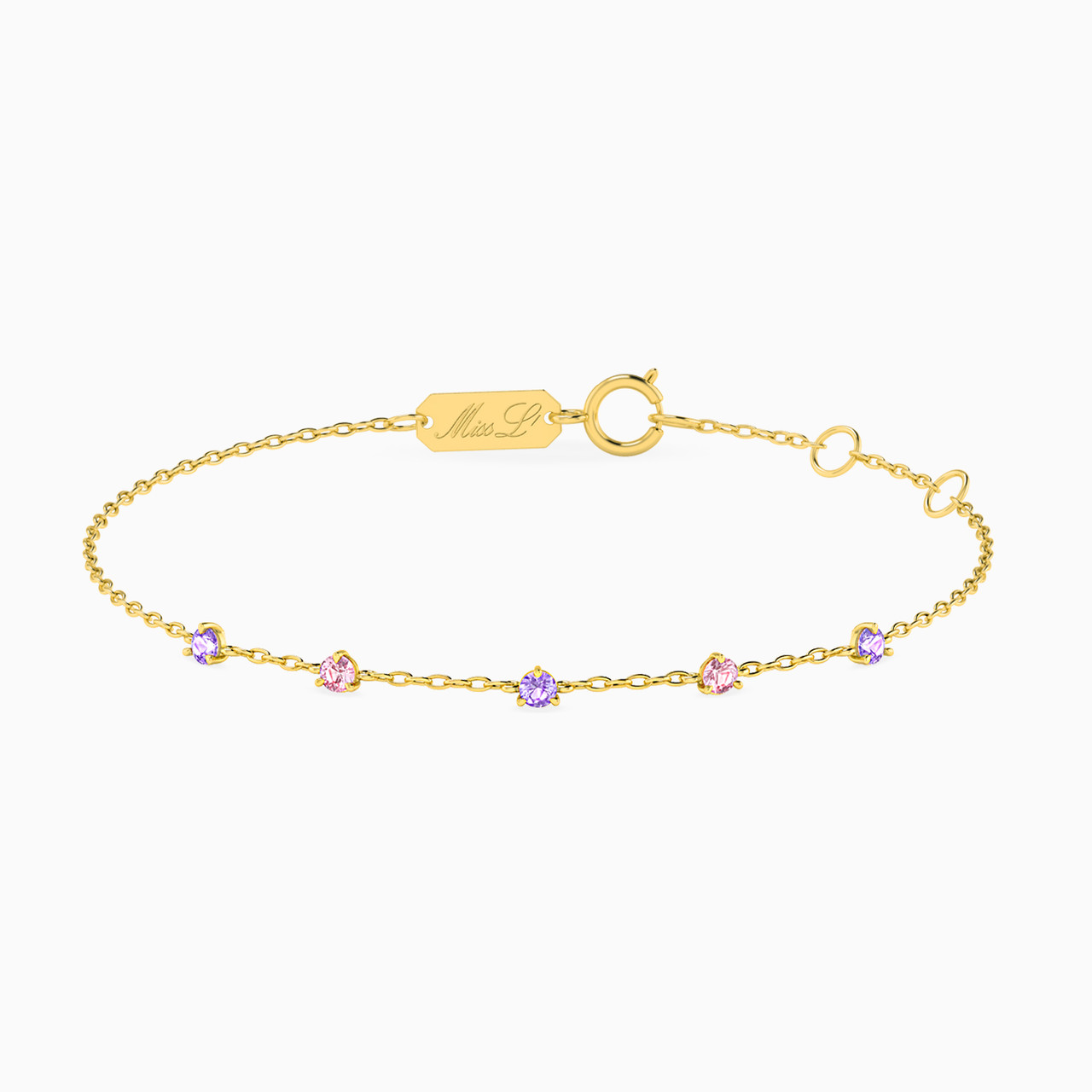 18K Gold Colored Stones Chain Bracelet