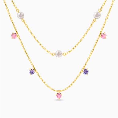 Round Colored Stones Layered Necklace in 18K Gold - 21046030133 Round Colored Stones Layered Necklace in 18K Gold - 21046030133