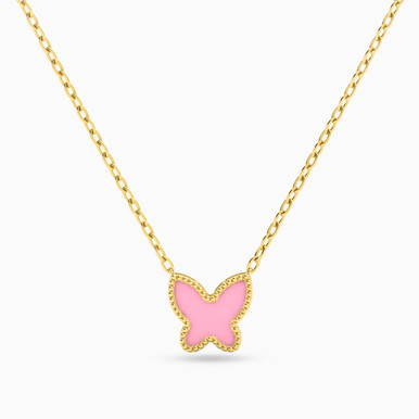Butterfly Rose Stone Necklace in 18K Gold - 21046110709