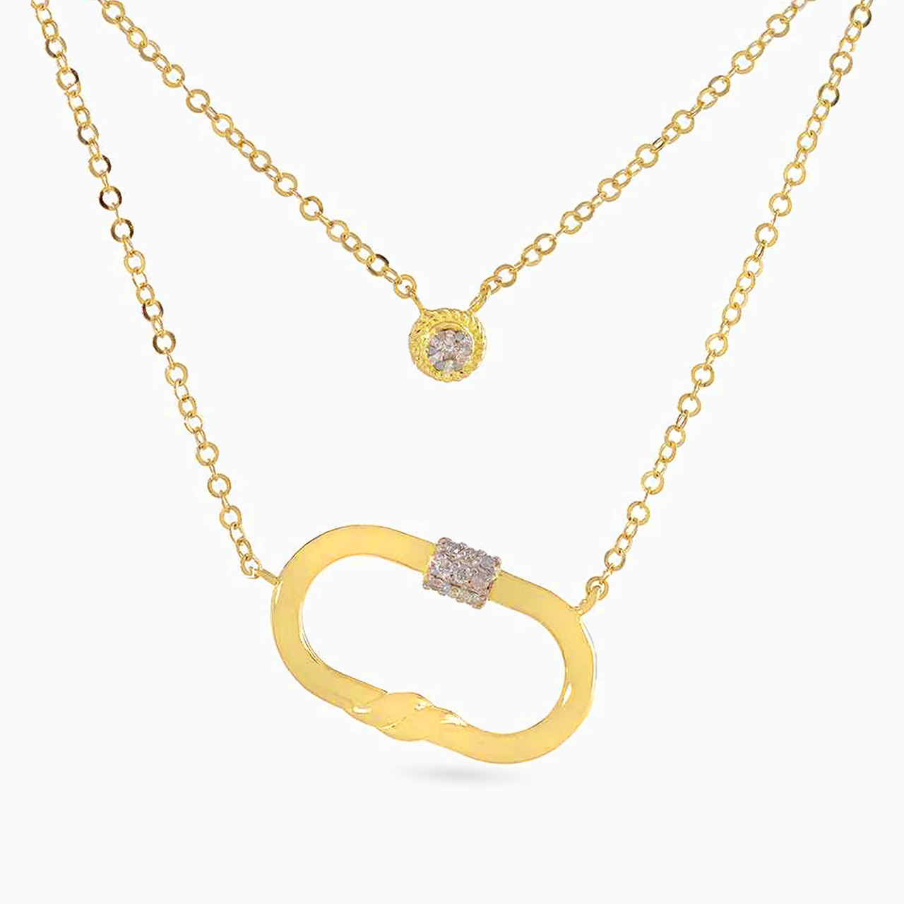 Rectangle Diamonds Layered Necklace in 18K Gold