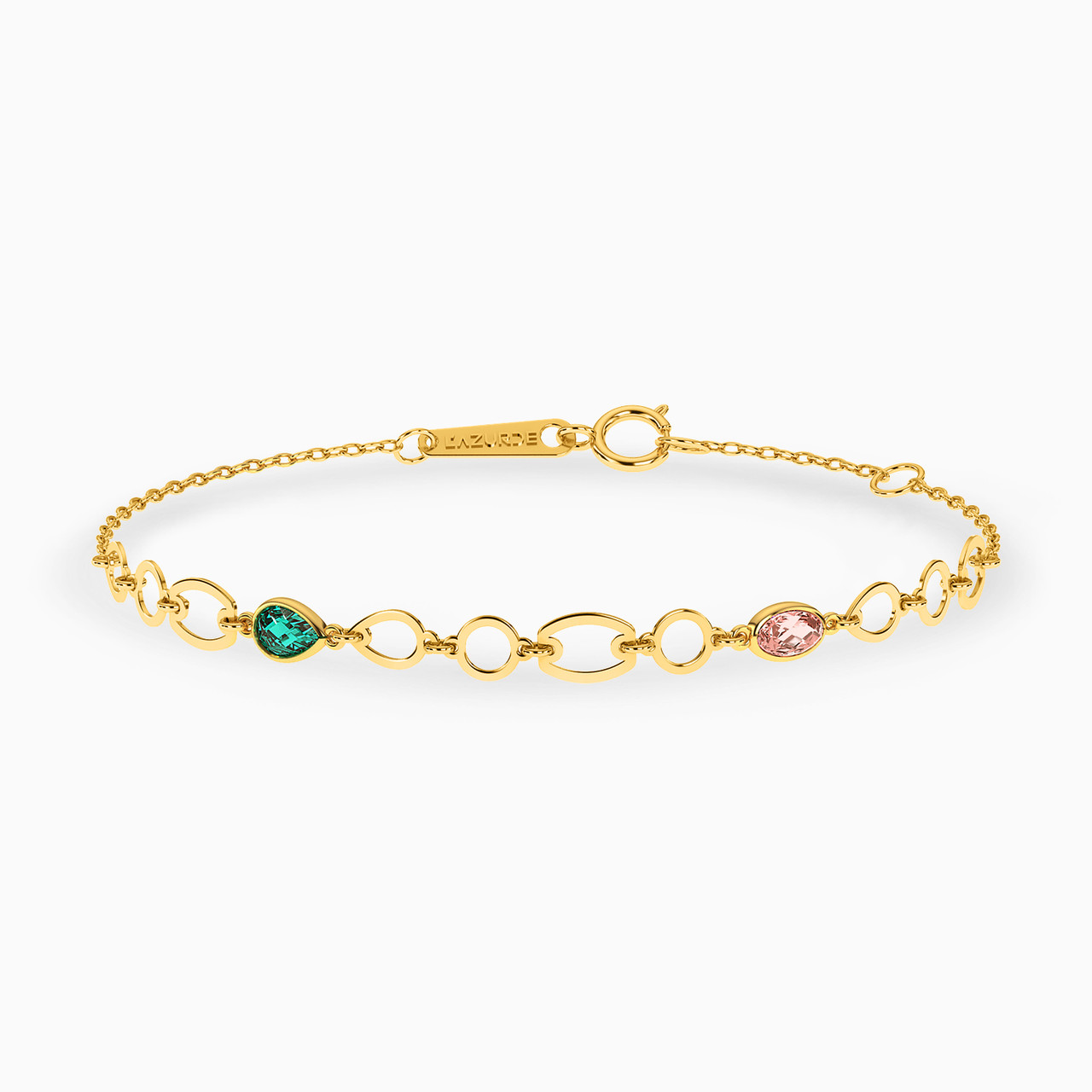 18K Gold Colored Stones Chain Bracelet