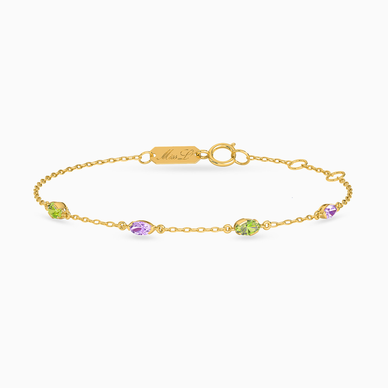 18K Gold Colored Stones Chain Bracelet