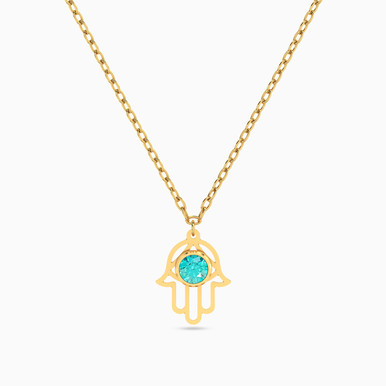 Hamsa Colored Stones Necklace in 18K Gold - 111404150301