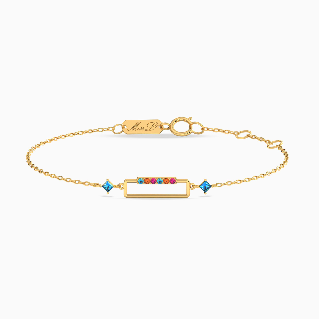 18K Gold Colored Stones Chain Bracelet