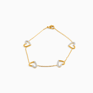 Heart Cubic Zirconia Gold Plated Chain Bracelet - 97109518