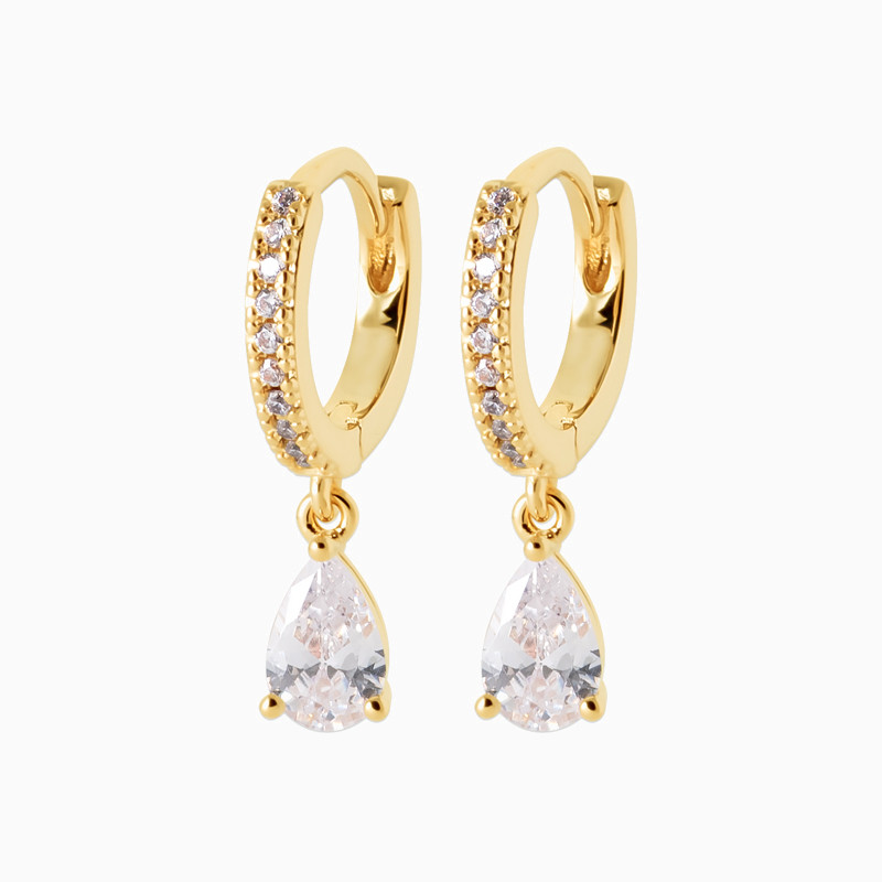 Gold Plated Colored Stones Hoop Earrings