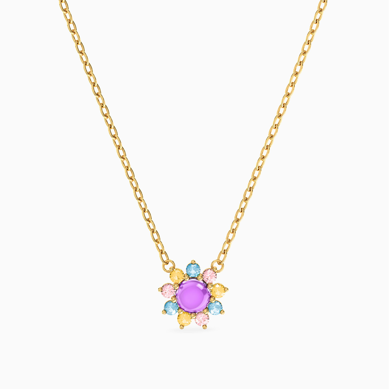 18K Gold Colored Stones Pendant Necklace