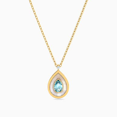 Pear Diamond & Colored Stones Necklace in 18K Gold - 111405180269