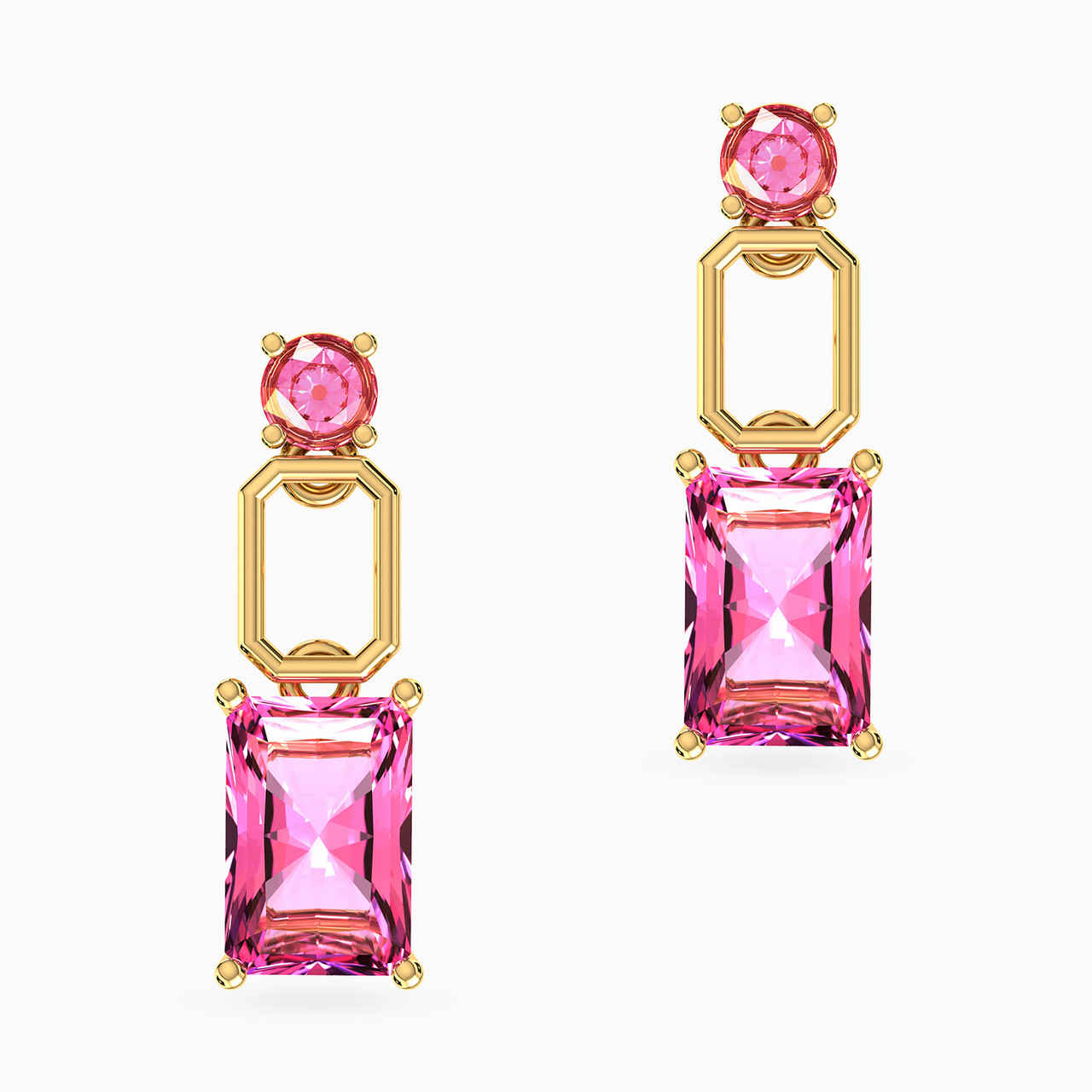 Baguette Colored Stones Drop Earrings in 18K Gold