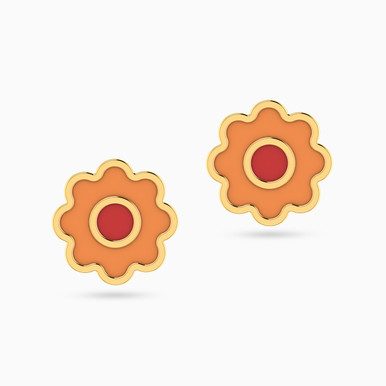 Kids Flower Enamel Coated Stud Earrings in 18K Gold - 21051140144