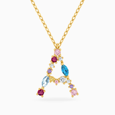 Letter A Colored Stones Necklace in 18K Gold - 111404180131