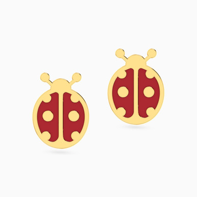 Kids Ladybug Enamel Coated Stud Earrings in 18K Gold - 21051140149