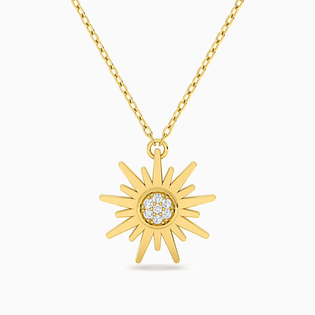 Sun Shaped Diamonds Pendant with 18K Gold Chain