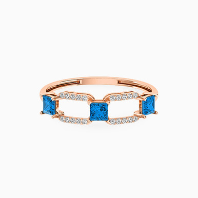 Square Diamonds & Blue Stone Statement Ring in 18K Gold - 111104340034
