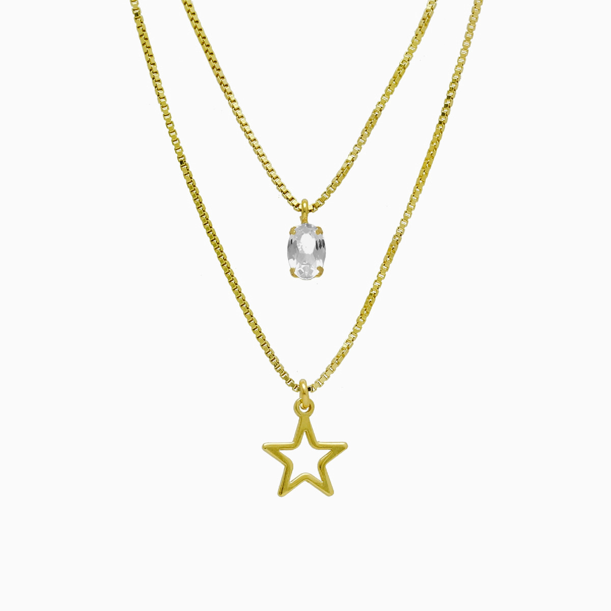 Star Colored Stones Gold Plated Layered Necklace