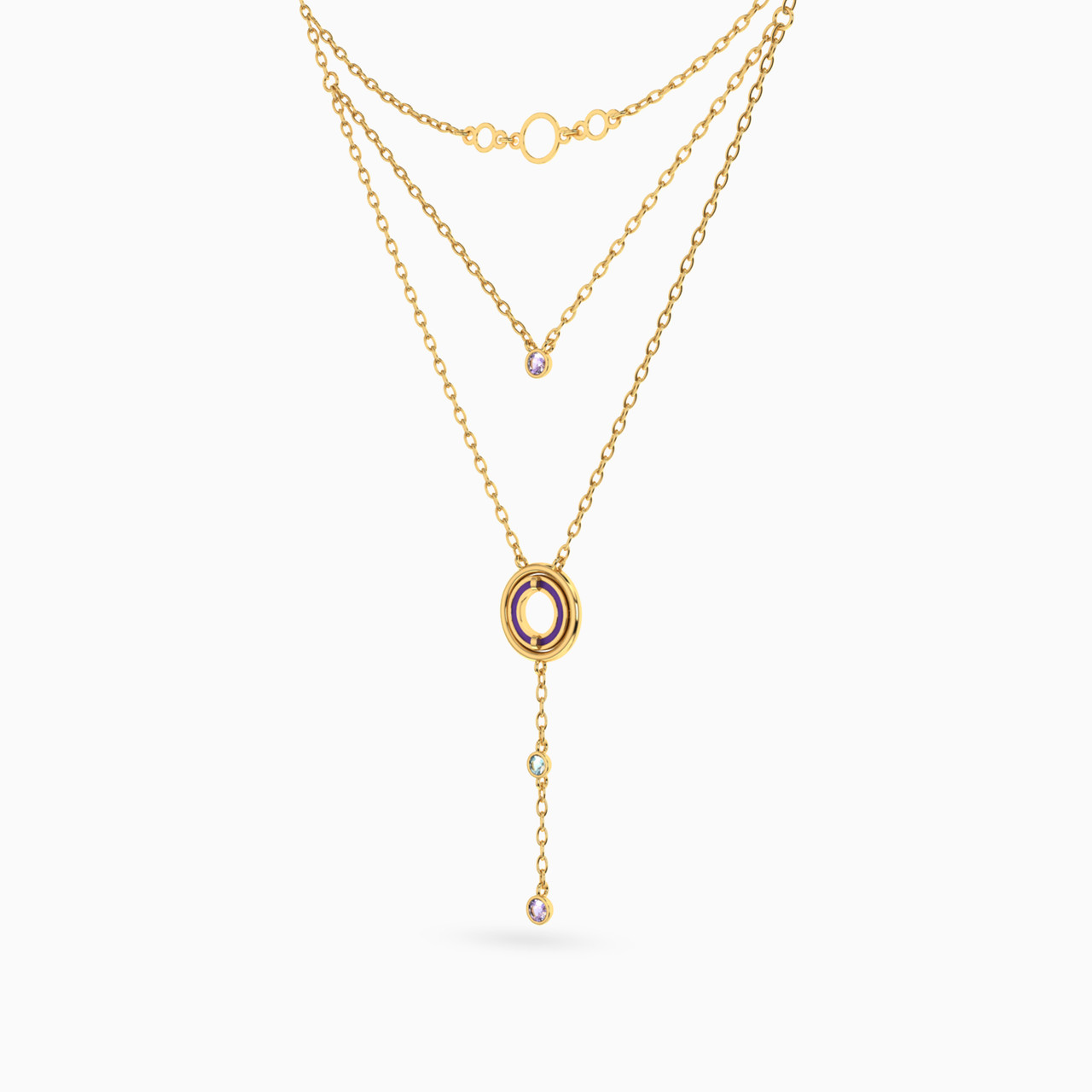 Circle Colored Stones Layered Necklace in 18K Gold