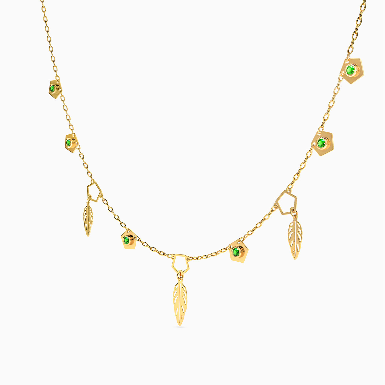 Circle Colored Stones Chain Necklace in 18K Gold