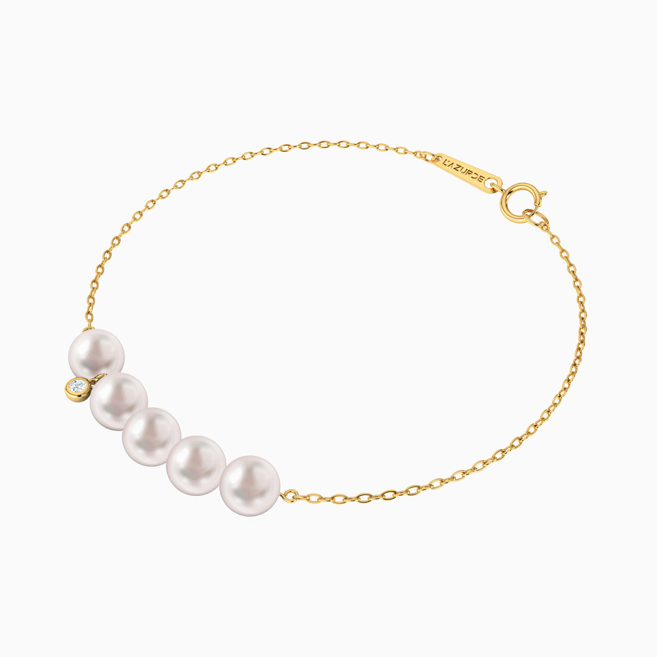 18K Gold Diamods & Pearls Chain Bracelet