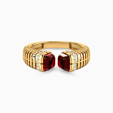 Square Colored Stones Two headed Ring in 18K Gold - 21002790108