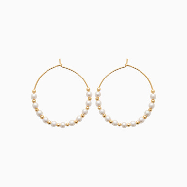 Circle Pearl Gold Plated Hoop Earrings - 26603014