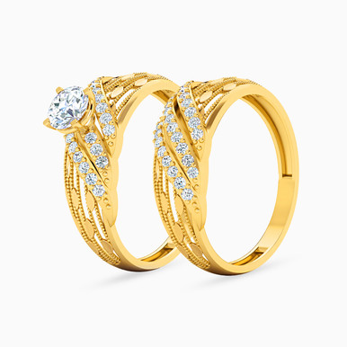 Twist Cubic Zirconia Twin Rings in 21K Gold - 22039110028