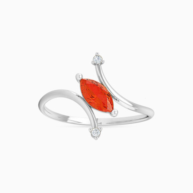 Marquise Diamonds & Red Stone Statement Ring in 18K Gold - 111104280080