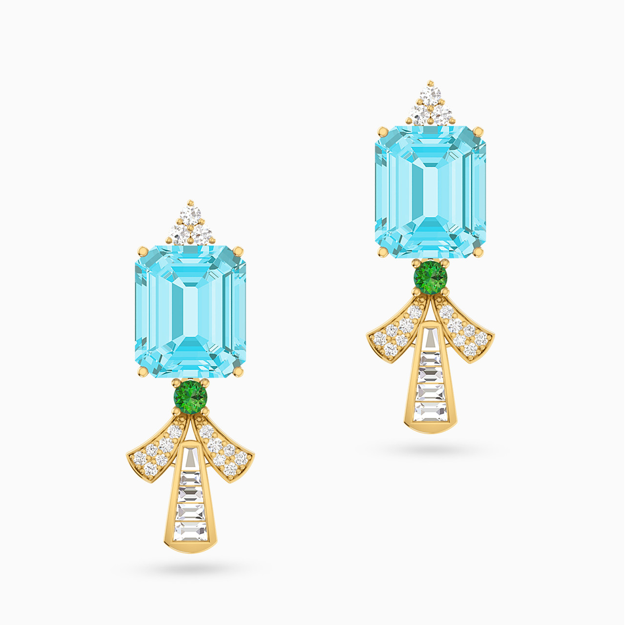 Square Colored Stones Drop Earrings in 18K Gold