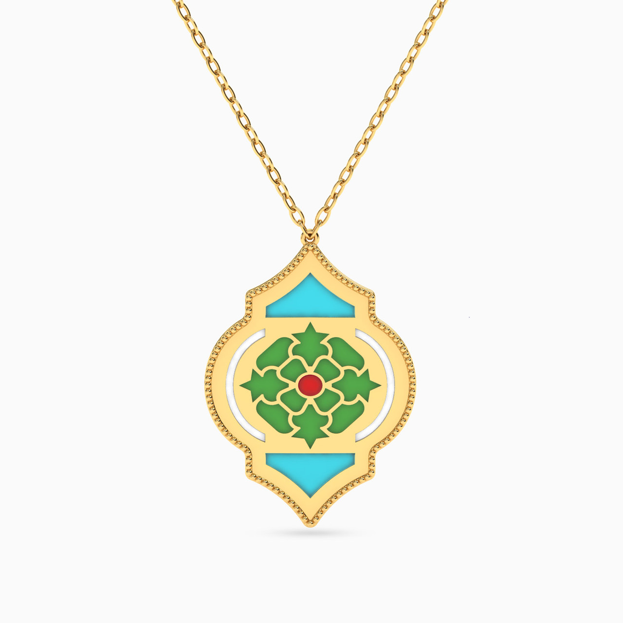 18K Gold Enamel Coated Pendant Necklace