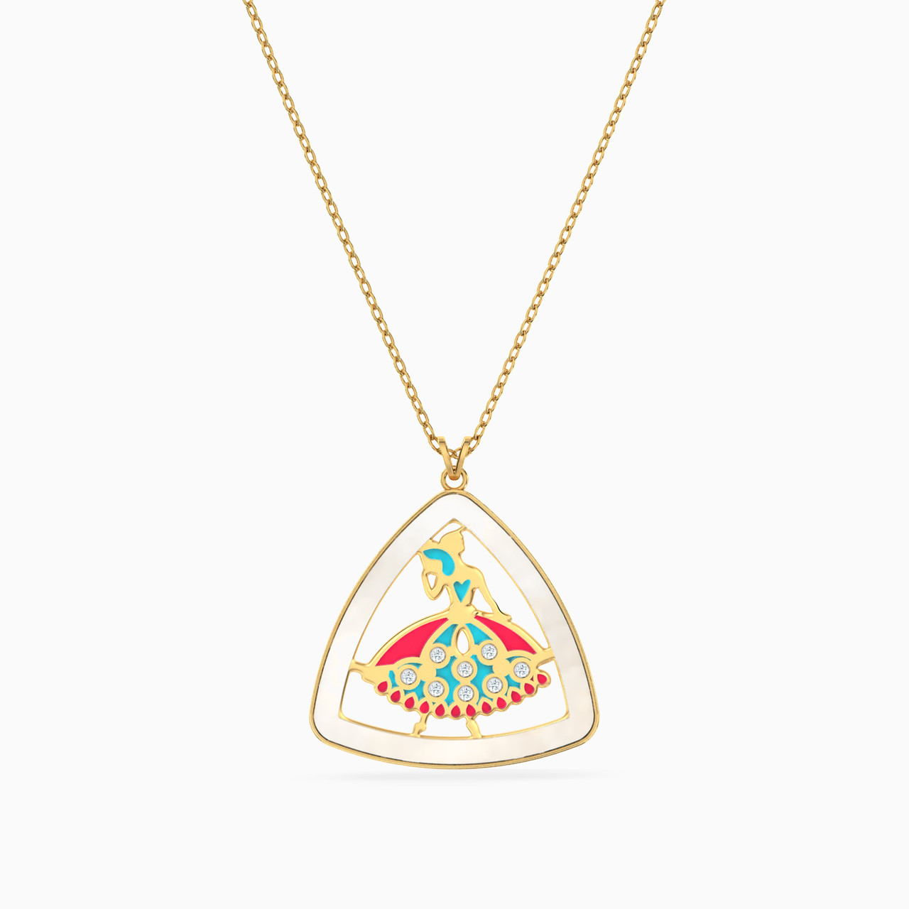 18K Gold Diamond & Enamel Coated Pendant Necklace