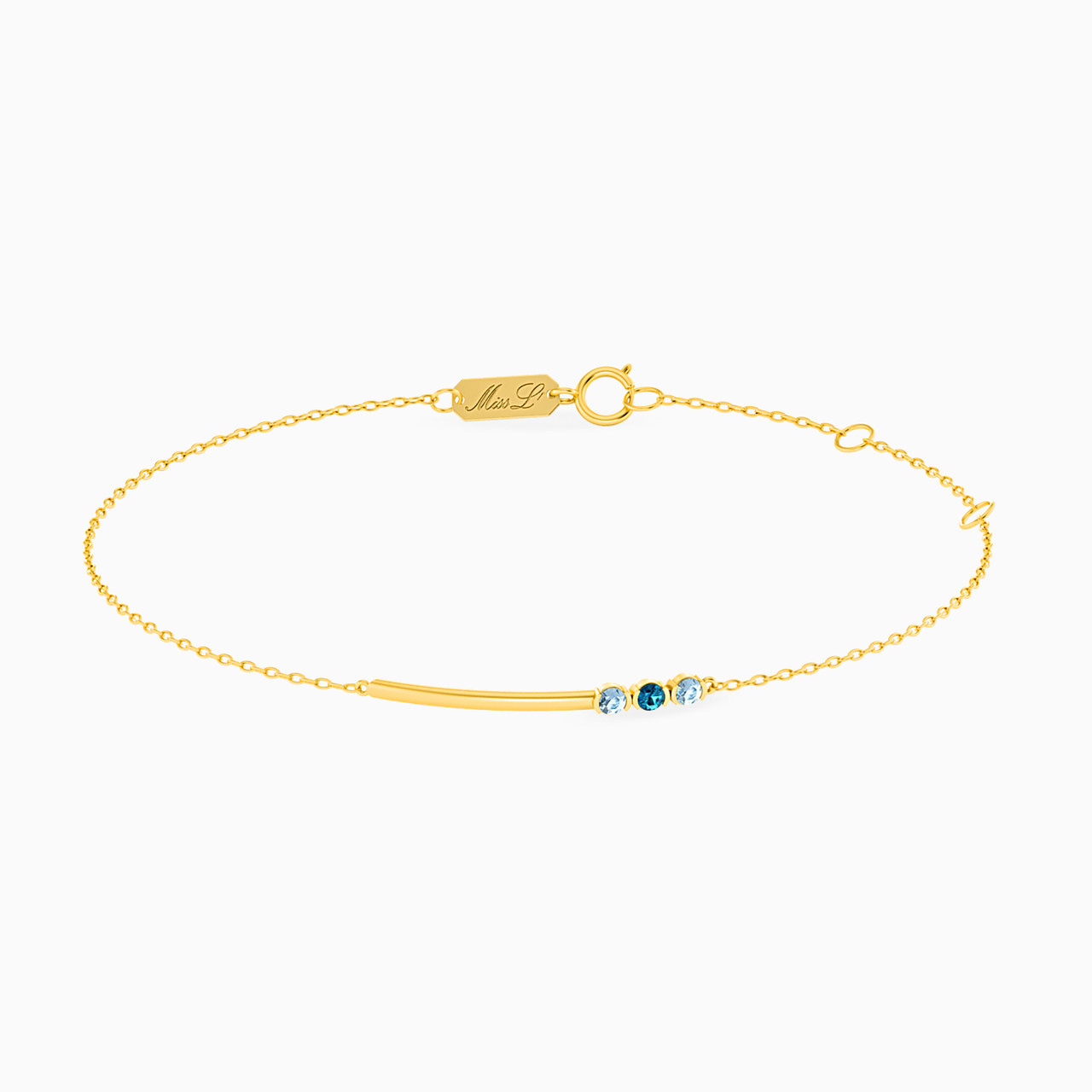 18K Gold Colored Stones Chain Bracelet