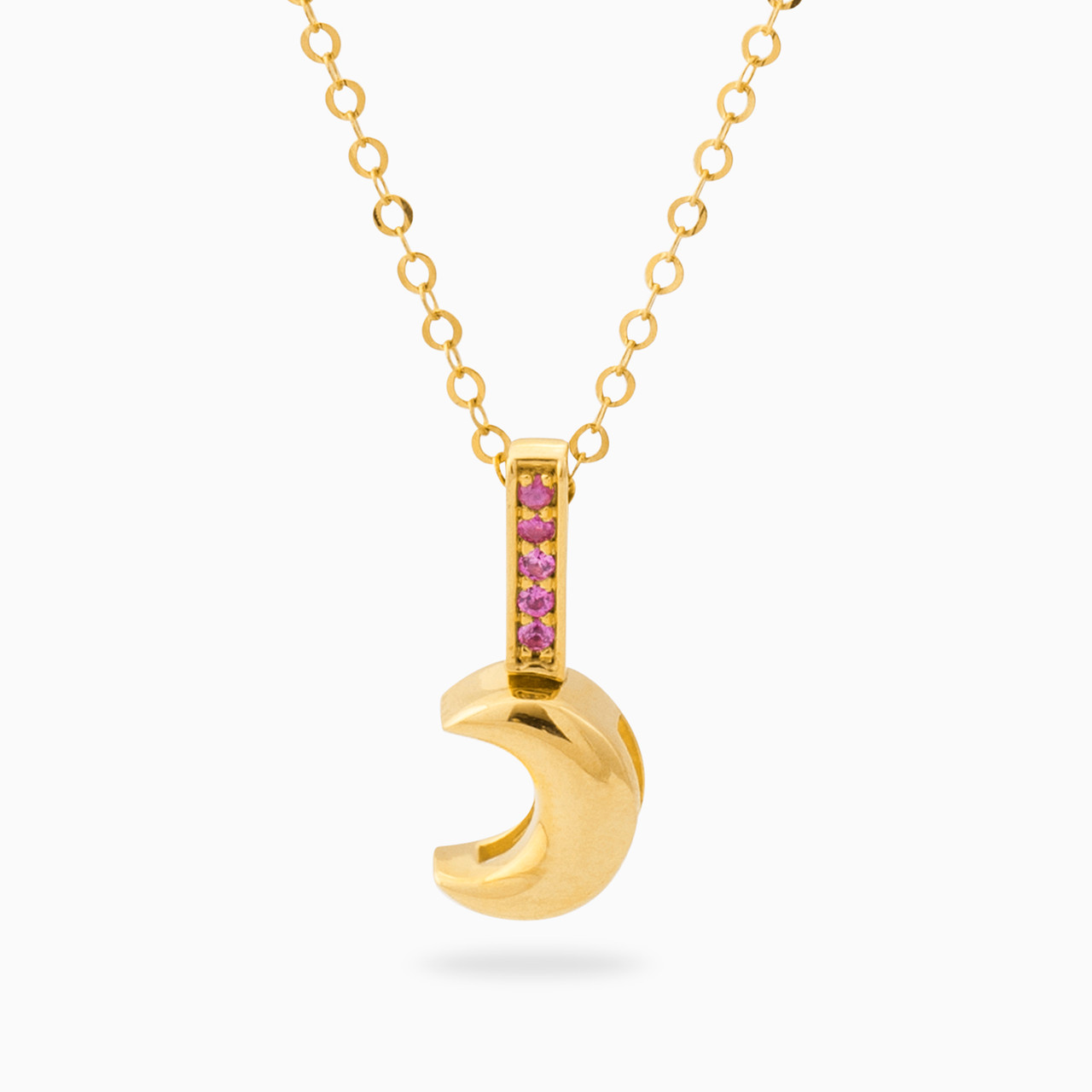 Crescent Colored Stones Necklace In 18K Gold