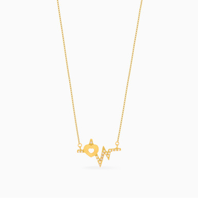 Heartbeat Cubic Zirconia Necklace in 18K Gold - 21005180280