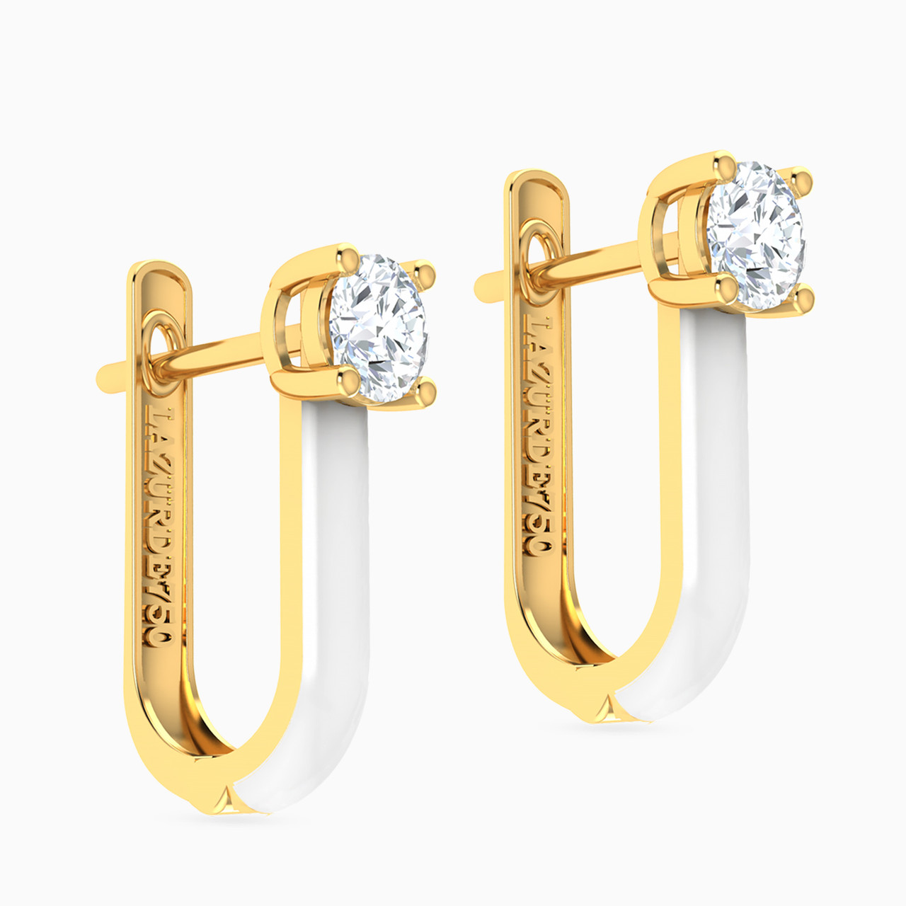 18K Gold Cubic Zirconia & Enamel Coated Hoop Earrings