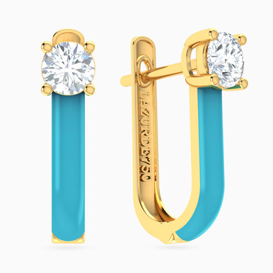 Round Cubic Zirconia & Enamel Coated Hoop Earrings in 18K Gold - 111213170016