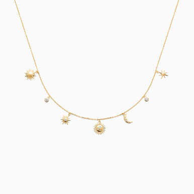 Sun Clear Stone Gold Plated Chain Necklace - 97383045