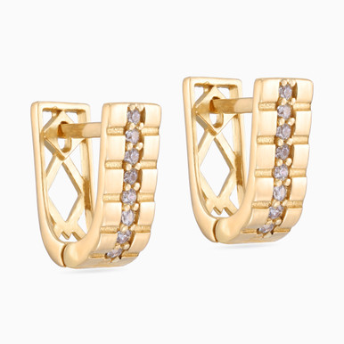 Textured Cubic Zirconia Hoop Earrings in 21K Gold - 92003110004