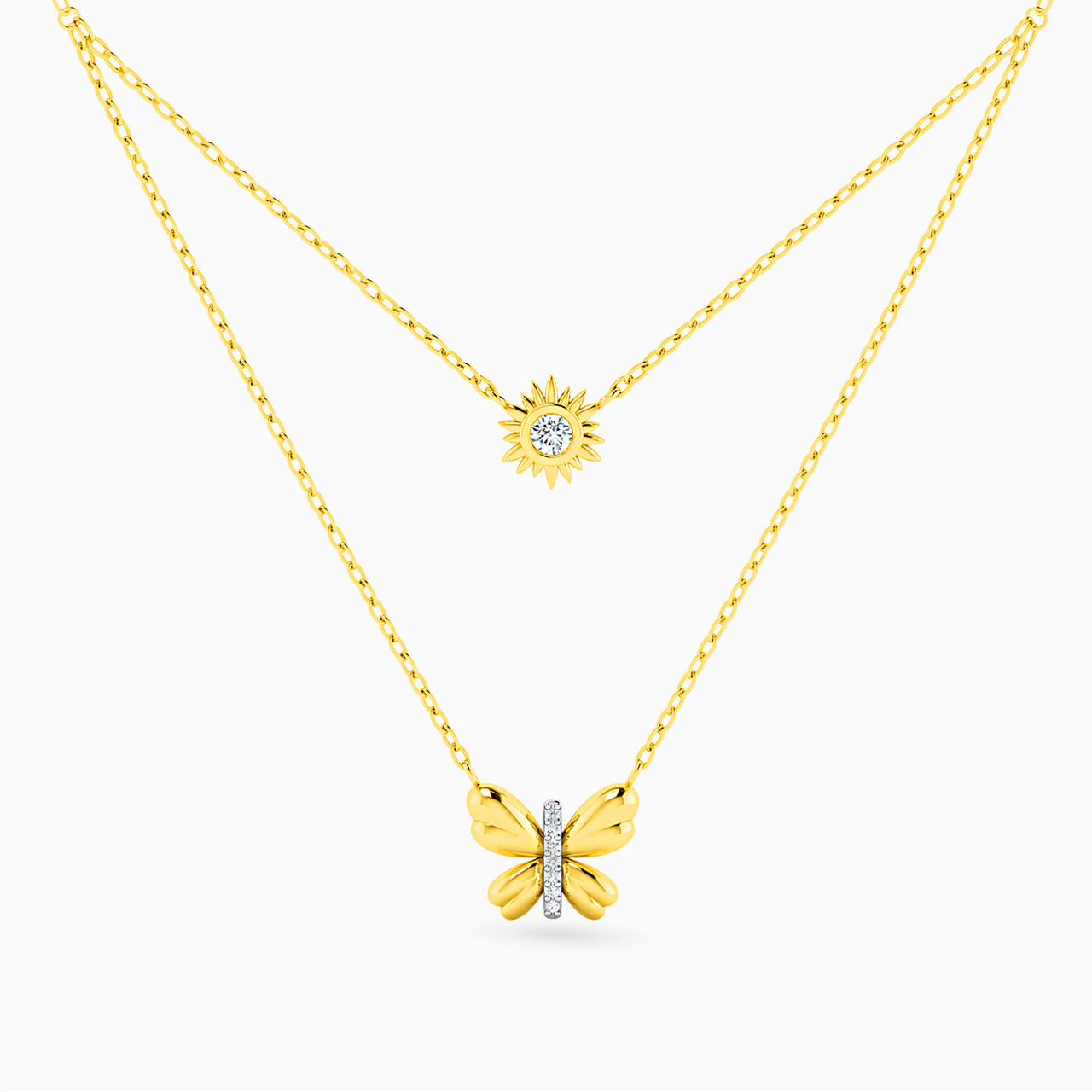 Butterfly Diamonds Layered Necklace in 18K Gold