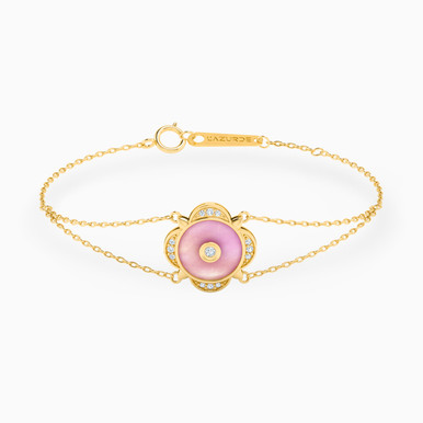 Flower Diamond & Rose Stone Chain Bracelet in 18K Gold - 111305120074