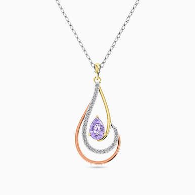 Pear Diamond & Purple Stone Necklace in 18K Gold - 111404460004